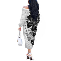 Polynesia Romantic Valentine Off The Shoulder Long Sleeve Dress Sea Turtle Couple With White Plumeria