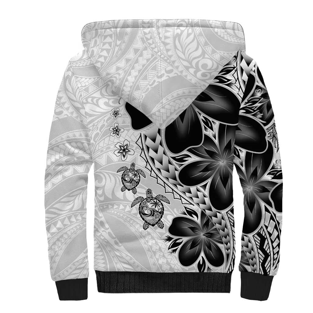 Polynesia Romantic Valentine Sherpa Hoodie Sea Turtle Couple With White Plumeria
