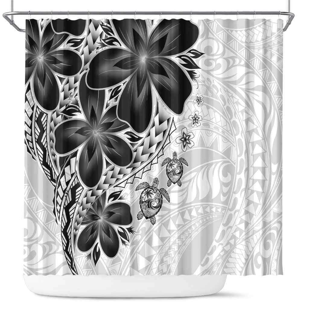 Polynesia Romantic Valentine Shower Curtain Sea Turtle Couple With White Plumeria