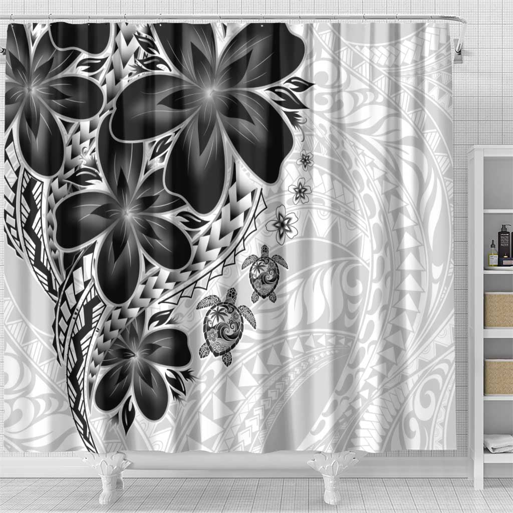Polynesia Romantic Valentine Shower Curtain Sea Turtle Couple With White Plumeria