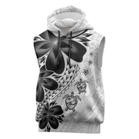 Polynesia Romantic Valentine Sleeveless Hoodie Sea Turtle Couple With White Plumeria