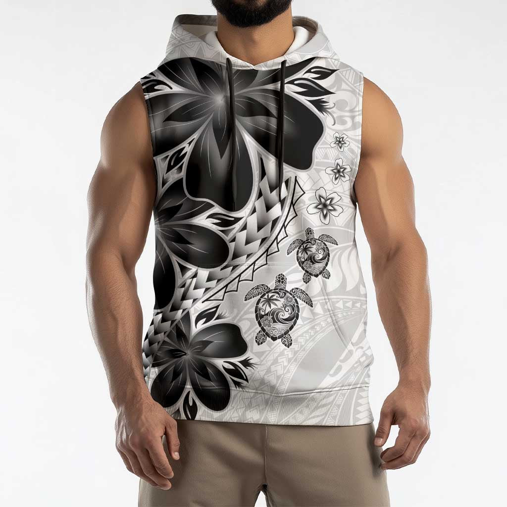 Polynesia Romantic Valentine Sleeveless Hoodie Sea Turtle Couple With White Plumeria