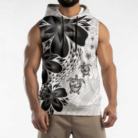 Polynesia Romantic Valentine Sleeveless Hoodie Sea Turtle Couple With White Plumeria