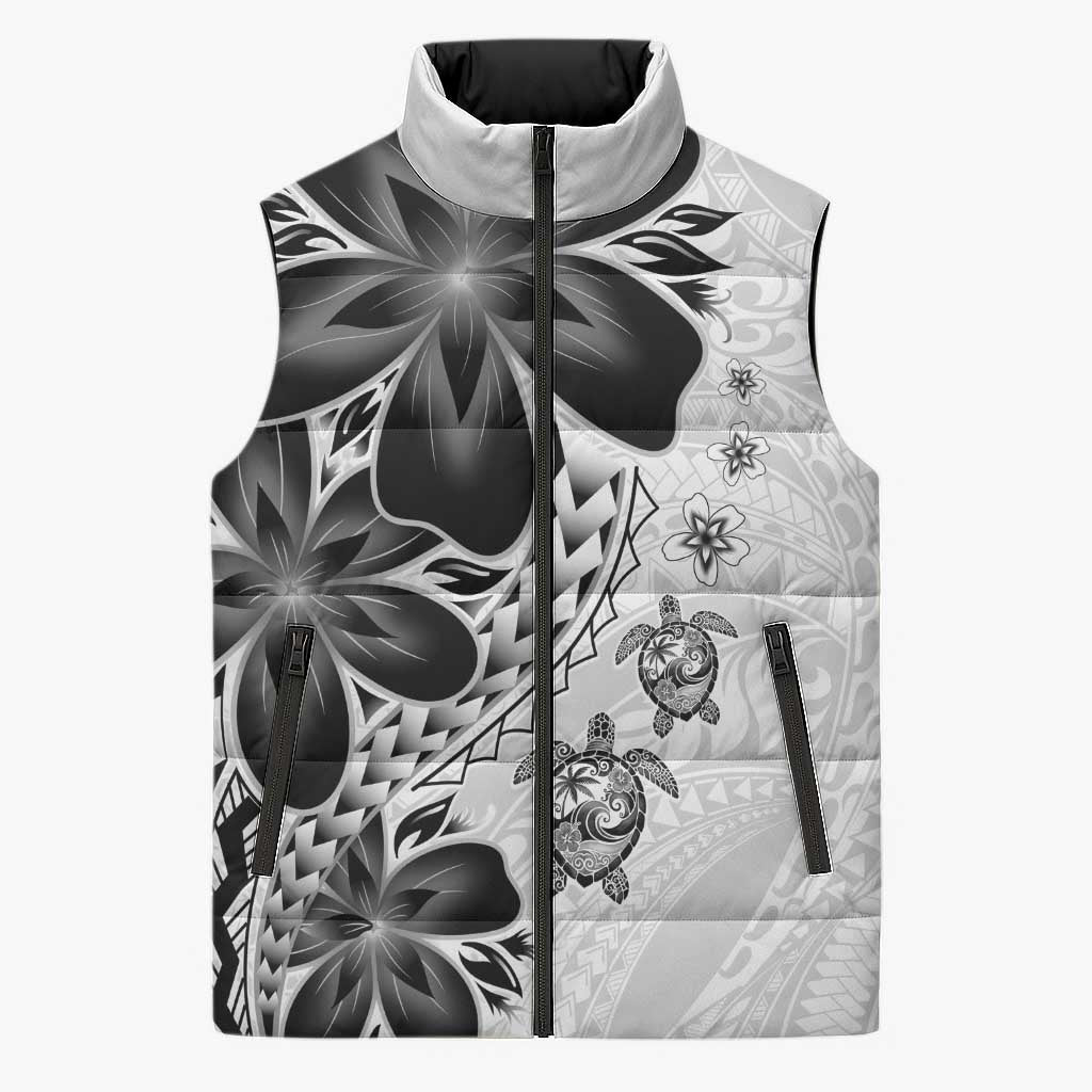 Polynesia Romantic Valentine Sleeveless Puffer Jacket Sea Turtle Couple With White Plumeria
