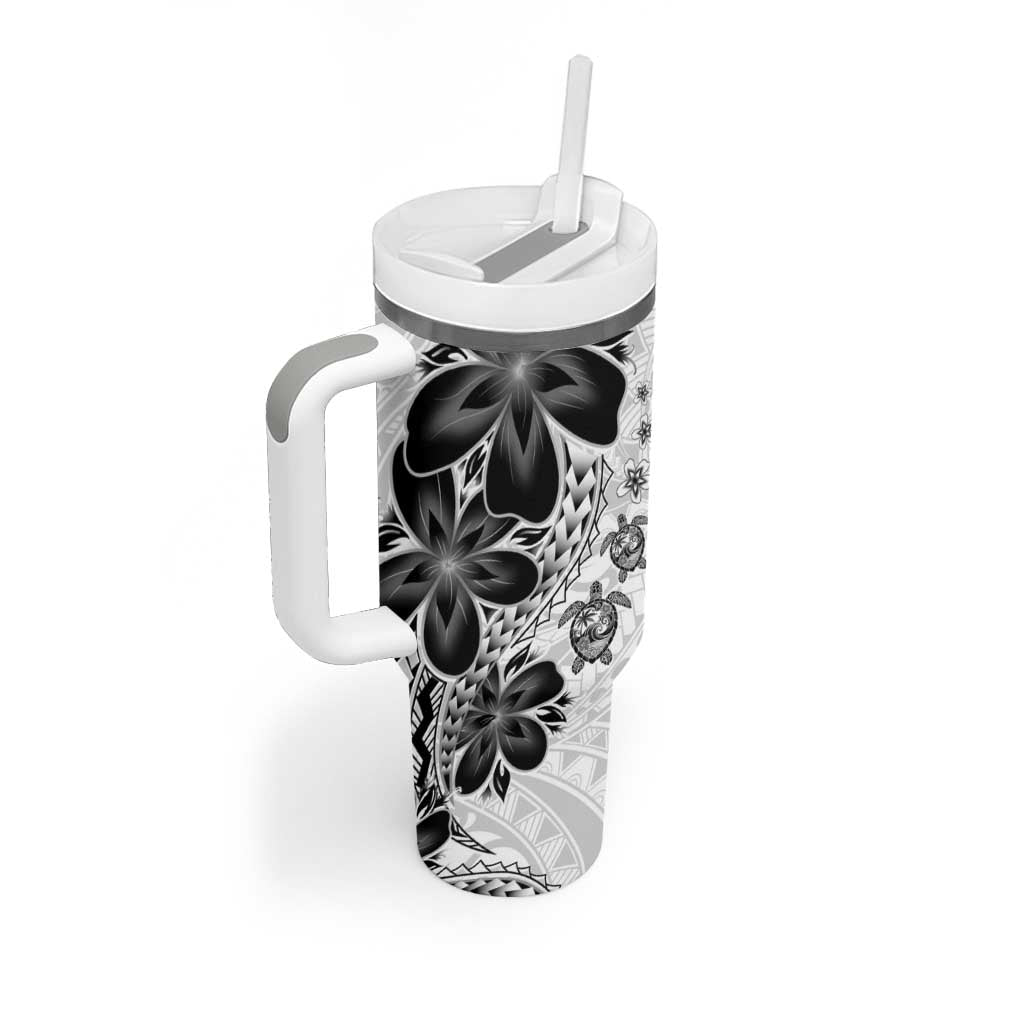 Polynesia Romantic Valentine Tumbler With Handle Sea Turtle Couple With White Plumeria