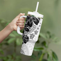 Polynesia Romantic Valentine Tumbler With Handle Sea Turtle Couple With White Plumeria