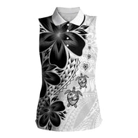 Polynesia Romantic Valentine Women Sleeveless Polo Shirt Sea Turtle Couple With White Plumeria LT05 Female White - Polynesian Pride