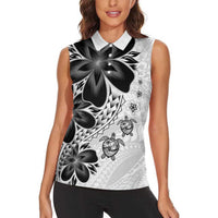 Polynesia Romantic Valentine Women Sleeveless Polo Shirt Sea Turtle Couple With White Plumeria LT05 - Polynesian Pride