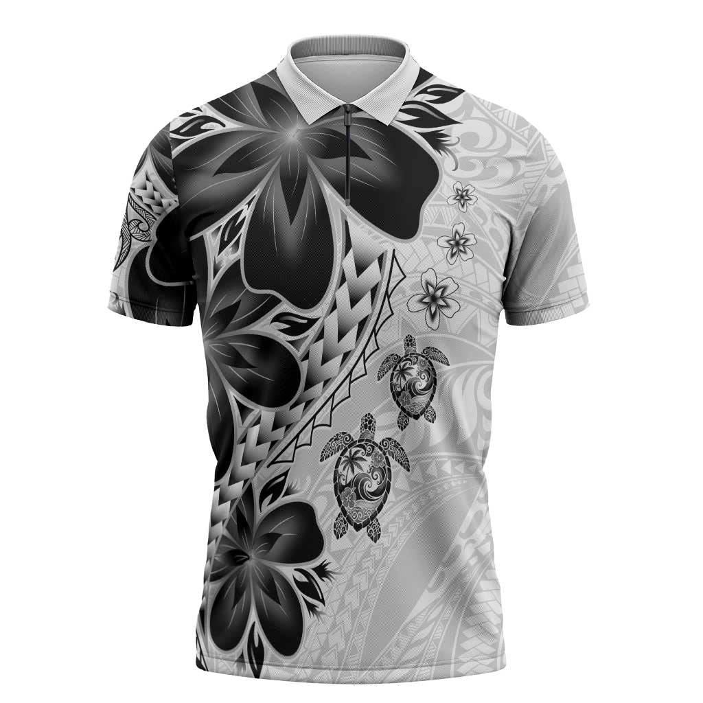Polynesia Romantic Valentine Zipper Polo Shirt Sea Turtle Couple With White Plumeria LT05 White - Polynesian Pride