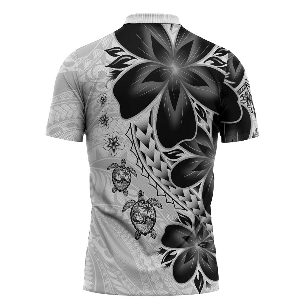 Polynesia Romantic Valentine Zipper Polo Shirt Sea Turtle Couple With White Plumeria LT05 - Polynesian Pride