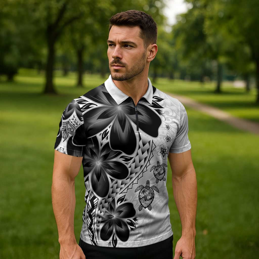 Polynesia Romantic Valentine Zipper Polo Shirt Sea Turtle Couple With White Plumeria LT05 - Polynesian Pride