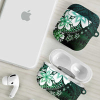 Polynesia Romantic Valentine AirPods Case Sea Turtle Couple With Aqua Gradient Plumeria