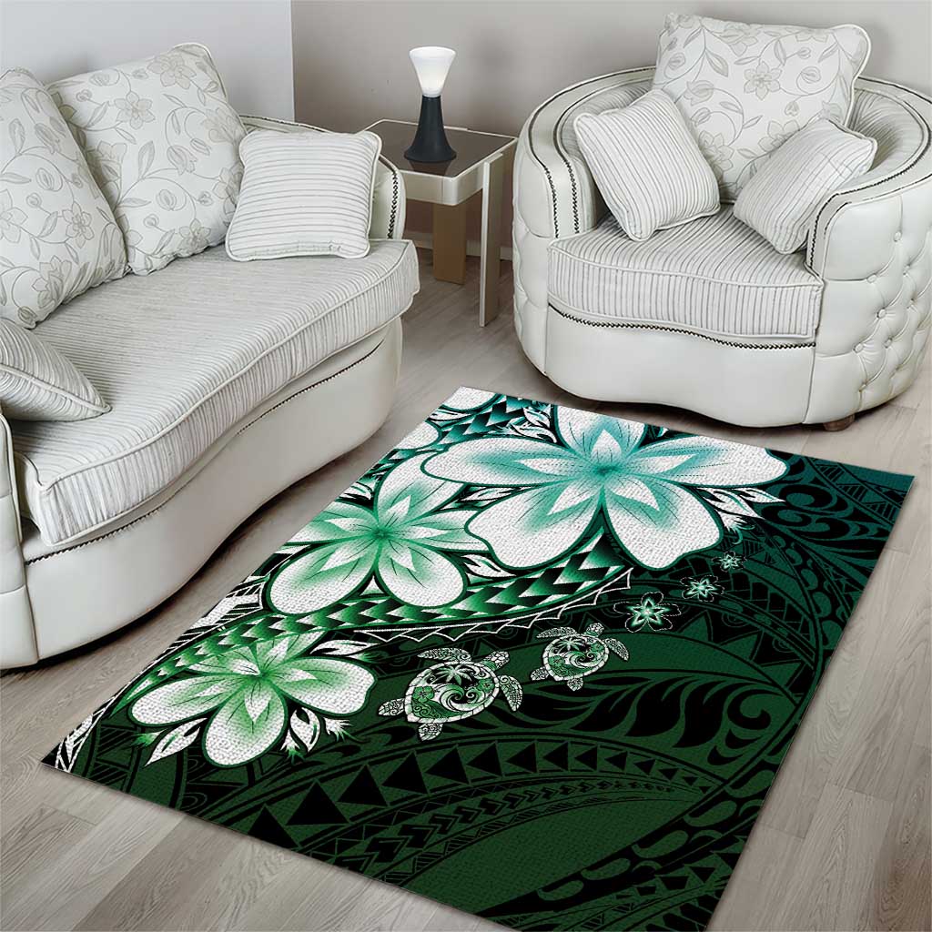 Polynesia Romantic Valentine Area Rug Sea Turtle Couple With Aqua Gradient Plumeria