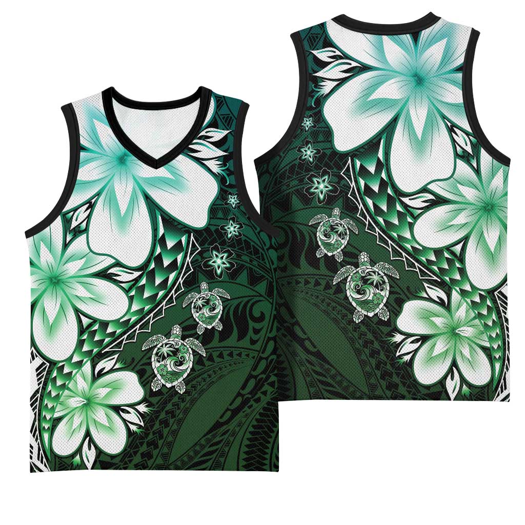 Polynesia Romantic Valentine Basketball Jersey Sea Turtle Couple With Aqua Gradient Plumeria
