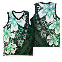 Polynesia Romantic Valentine Basketball Jersey Sea Turtle Couple With Aqua Gradient Plumeria