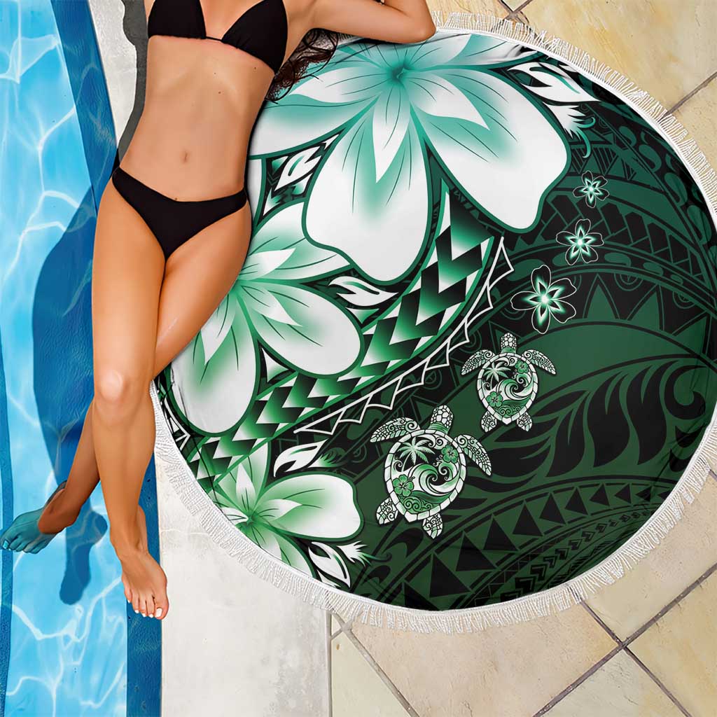 Polynesia Romantic Valentine Beach Blanket Sea Turtle Couple With Aqua Gradient Plumeria