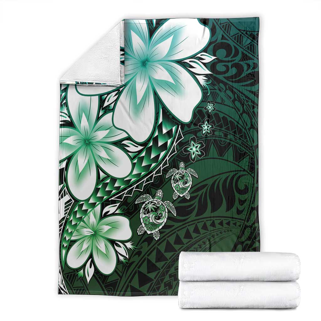 Polynesia Romantic Valentine Blanket Sea Turtle Couple With Aqua Gradient Plumeria