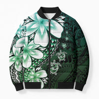 Polynesia Romantic Valentine Bomber Puffer Jacket Sea Turtle Couple With Aqua Gradient Plumeria
