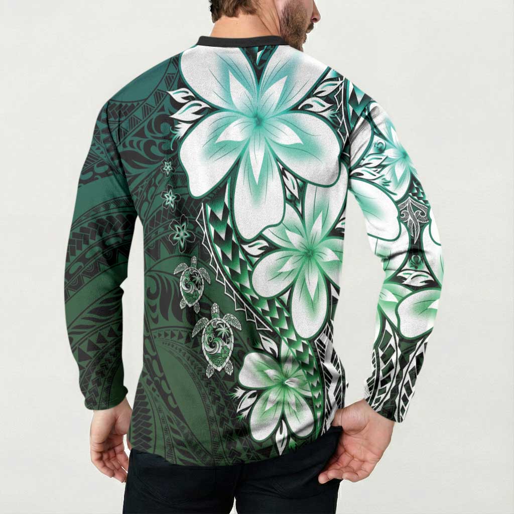 Polynesia Romantic Valentine Button Sweatshirt Sea Turtle Couple With Aqua Gradient Plumeria