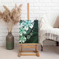 Polynesia Romantic Valentine Canvas Wall Art Sea Turtle Couple With Aqua Gradient Plumeria