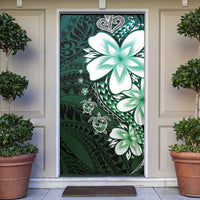 Polynesia Romantic Valentine Door Cover Sea Turtle Couple With Aqua Gradient Plumeria