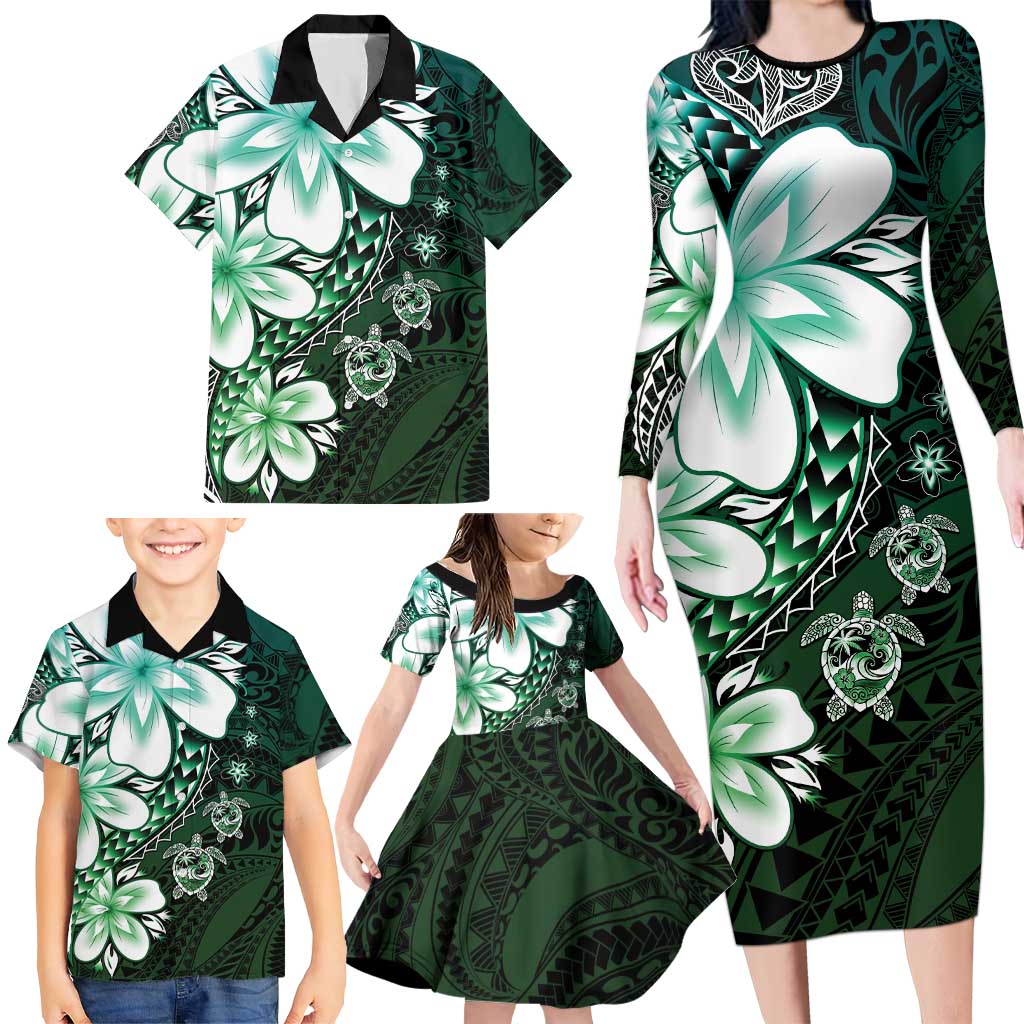 Polynesia Romantic Valentine Family Matching Long Sleeve Bodycon Dress and Hawaiian Shirt Sea Turtle Couple With Aqua Gradient Plumeria LT05 - Polynesian Pride
