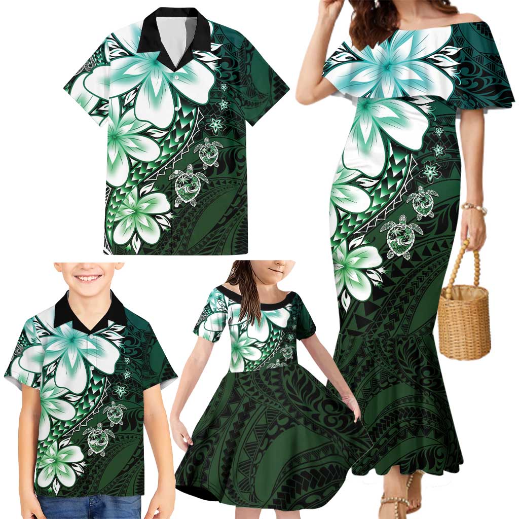 Polynesia Romantic Valentine Family Matching Mermaid Dress and Hawaiian Shirt Sea Turtle Couple With Aqua Gradient Plumeria LT05 - Polynesian Pride
