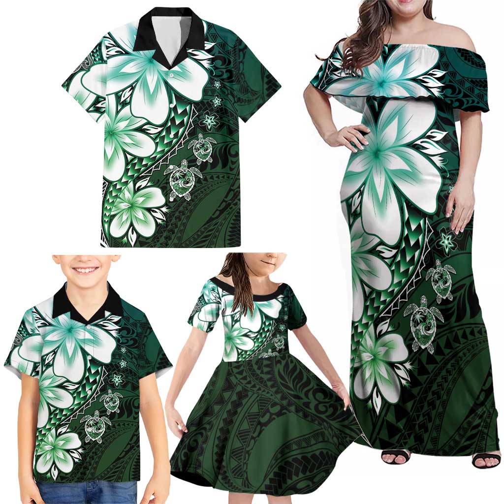 Polynesia Romantic Valentine Family Matching Off Shoulder Maxi Dress and Hawaiian Shirt Sea Turtle Couple With Aqua Gradient Plumeria LT05 - Polynesian Pride