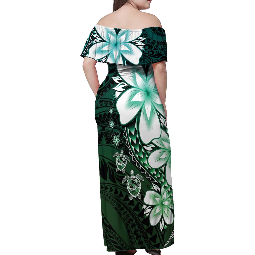 Polynesia Romantic Valentine Family Matching Off Shoulder Maxi Dress and Hawaiian Shirt Sea Turtle Couple With Aqua Gradient Plumeria LT05 - Polynesian Pride