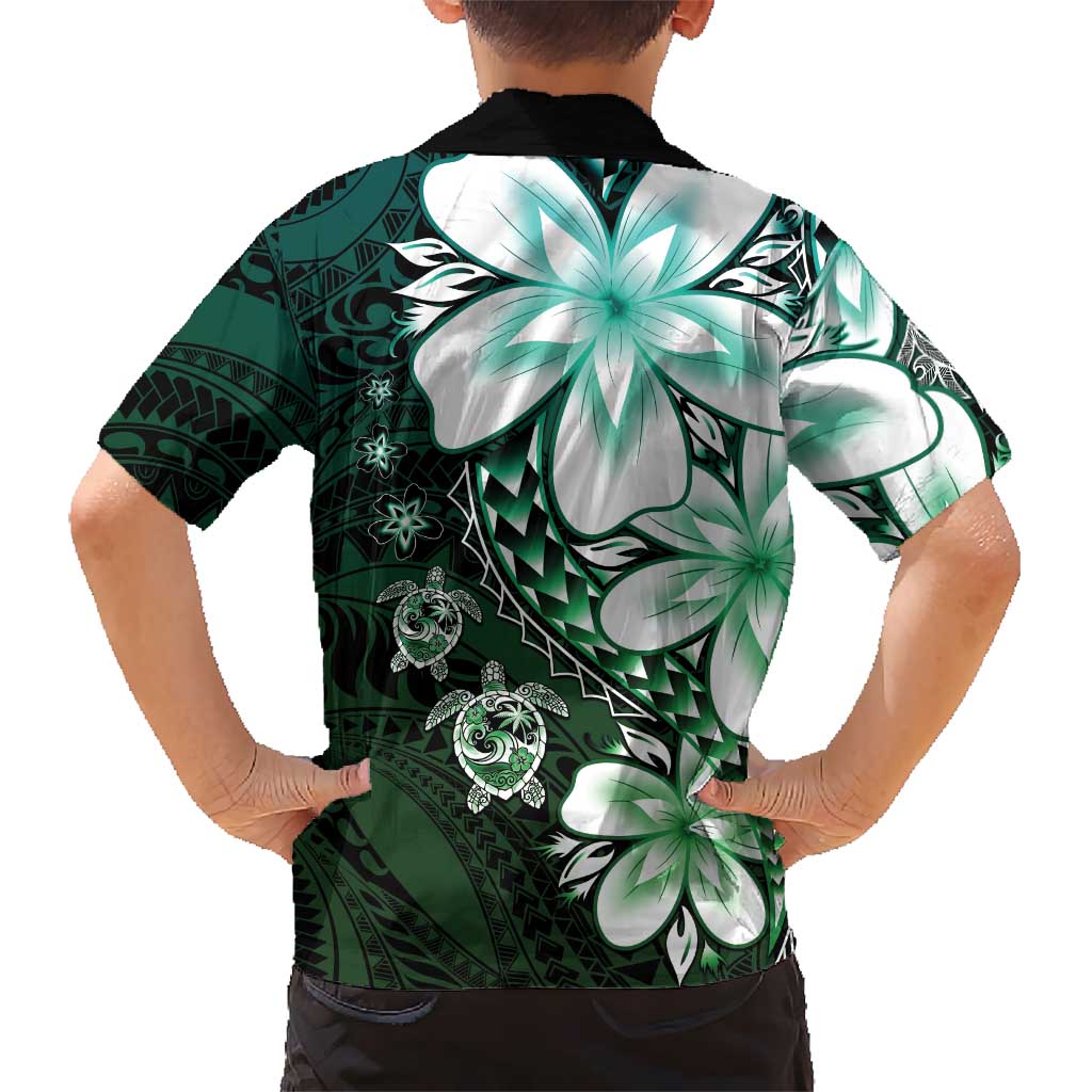 Polynesia Romantic Valentine Family Matching Off Shoulder Short Dress and Hawaiian Shirt Sea Turtle Couple With Aqua Gradient Plumeria LT05 - Polynesian Pride