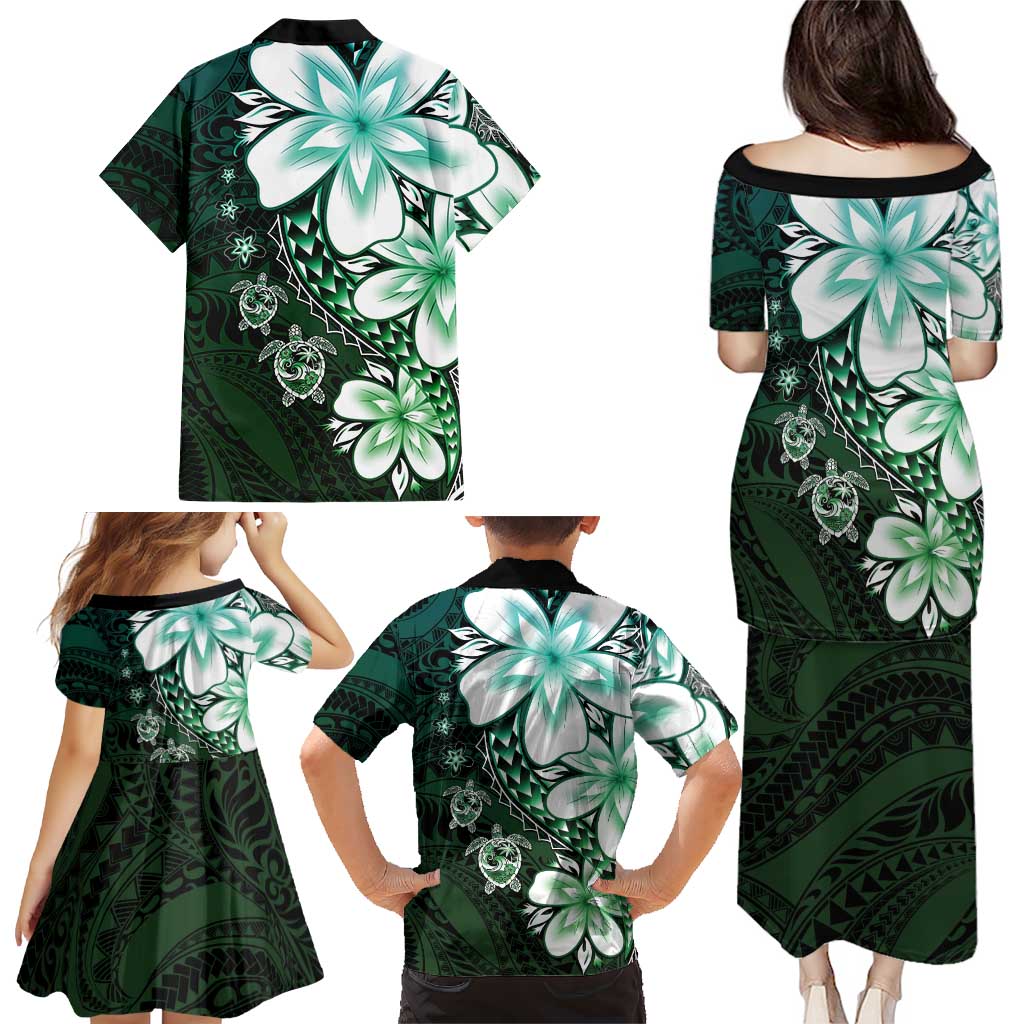 Polynesia Romantic Valentine Family Matching Puletasi and Hawaiian Shirt Sea Turtle Couple With Aqua Gradient Plumeria LT05 - Polynesian Pride