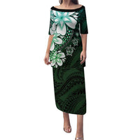 Polynesia Romantic Valentine Family Matching Puletasi and Hawaiian Shirt Sea Turtle Couple With Aqua Gradient Plumeria LT05 Mom's Dress Aqua - Polynesian Pride