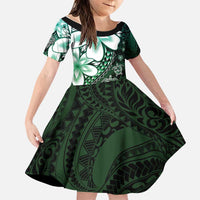 Polynesia Romantic Valentine Family Matching Short Sleeve Bodycon Dress and Hawaiian Shirt Sea Turtle Couple With Aqua Gradient Plumeria LT05 Daughter's Dress Aqua - Polynesian Pride