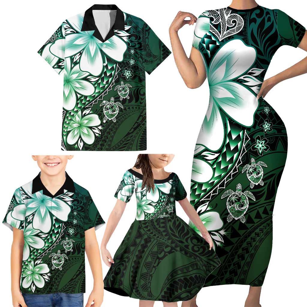 Polynesia Romantic Valentine Family Matching Short Sleeve Bodycon Dress and Hawaiian Shirt Sea Turtle Couple With Aqua Gradient Plumeria LT05 - Polynesian Pride