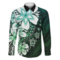 Polynesia Romantic Valentine Family Matching Short Sleeve Bodycon Dress and Hawaiian Shirt Sea Turtle Couple With Aqua Gradient Plumeria LT05 Dad's Shirt - Long Sleeve Aqua - Polynesian Pride