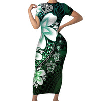 Polynesia Romantic Valentine Family Matching Short Sleeve Bodycon Dress and Hawaiian Shirt Sea Turtle Couple With Aqua Gradient Plumeria LT05 Mom's Dress Aqua - Polynesian Pride