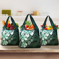 Polynesia Romantic Valentine Grocery Bag Sea Turtle Couple With Aqua Gradient Plumeria