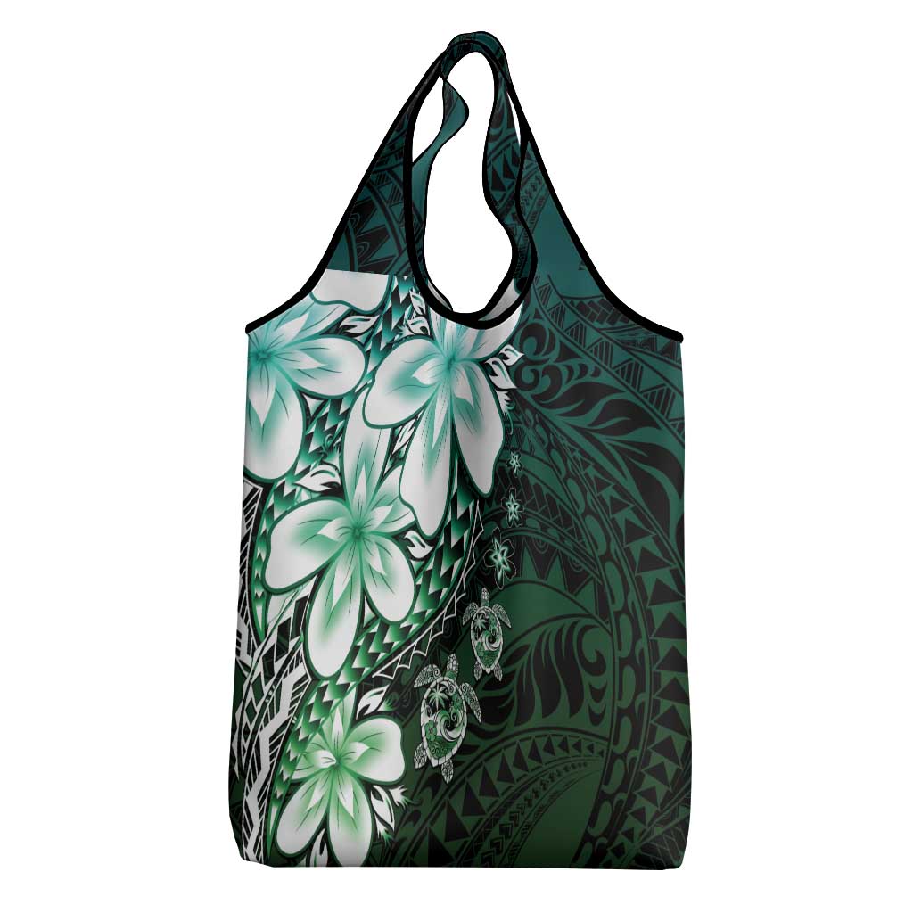Polynesia Romantic Valentine Grocery Bag Sea Turtle Couple With Aqua Gradient Plumeria