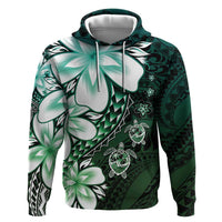 Polynesia Romantic Valentine Hoodie Sea Turtle Couple With Aqua Gradient Plumeria