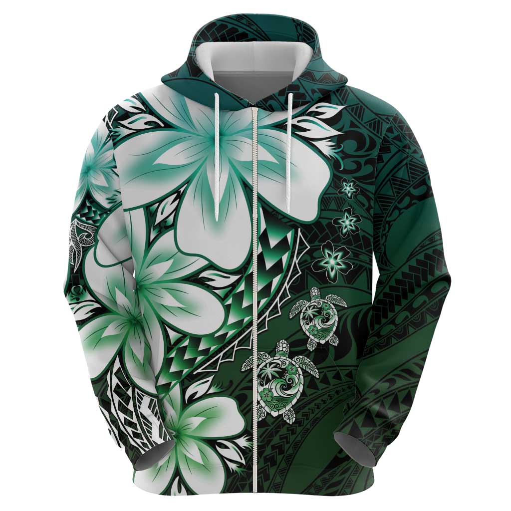 Polynesia Romantic Valentine Hoodie Sea Turtle Couple With Aqua Gradient Plumeria