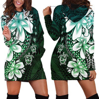 Polynesia Romantic Valentine Hoodie Dress Sea Turtle Couple With Aqua Gradient Plumeria