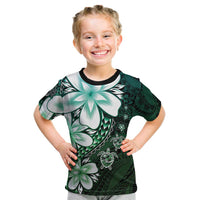 Polynesia Romantic Valentine Kid T Shirt Sea Turtle Couple With Aqua Gradient Plumeria