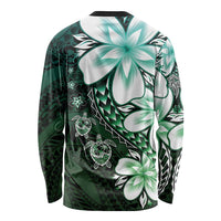 Polynesia Romantic Valentine Long Sleeve Shirt Sea Turtle Couple With Aqua Gradient Plumeria
