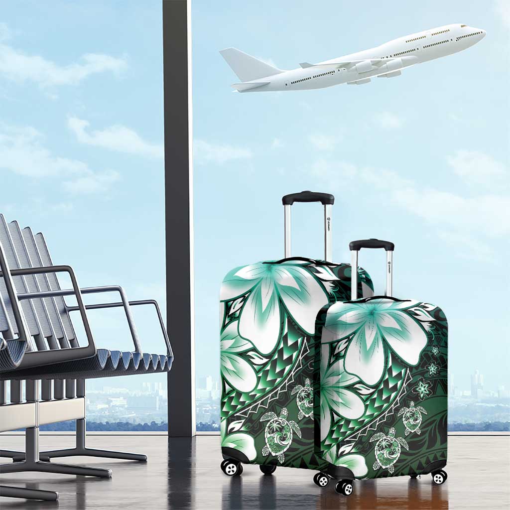 Polynesia Romantic Valentine Luggage Cover Sea Turtle Couple With Aqua Gradient Plumeria