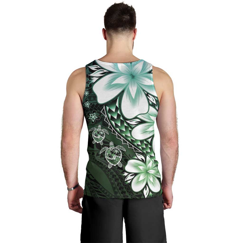 Polynesia Romantic Valentine Men Tank Top Sea Turtle Couple With Aqua Gradient Plumeria