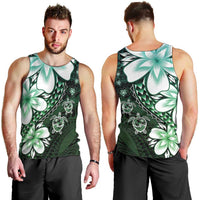 Polynesia Romantic Valentine Men Tank Top Sea Turtle Couple With Aqua Gradient Plumeria