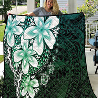 Polynesia Romantic Valentine Quilt Sea Turtle Couple With Aqua Gradient Plumeria
