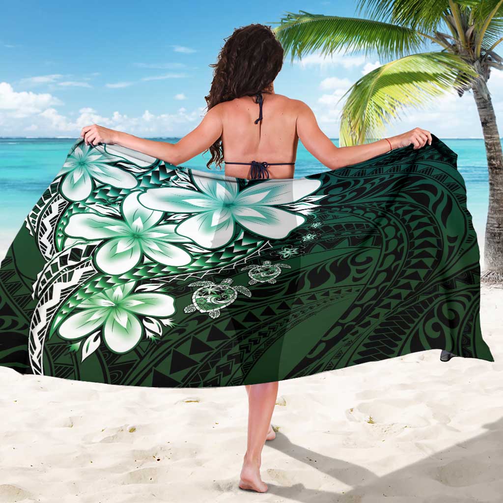 Polynesia Romantic Valentine Sarong Sea Turtle Couple With Aqua Gradient Plumeria