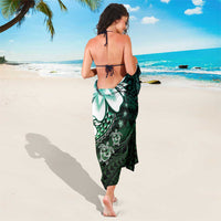 Polynesia Romantic Valentine Sarong Sea Turtle Couple With Aqua Gradient Plumeria