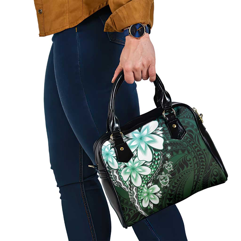 Polynesia Romantic Valentine Shoulder Handbag Sea Turtle Couple With Aqua Gradient Plumeria